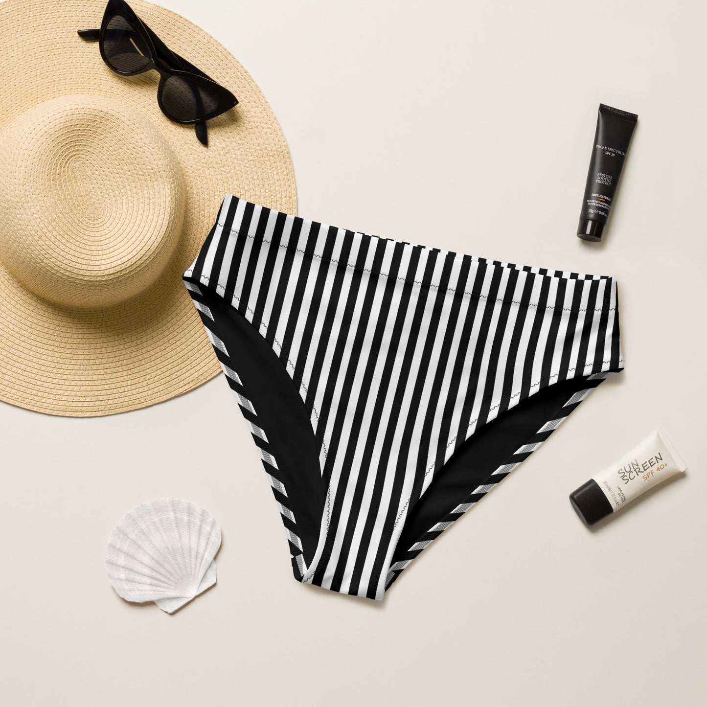 Stripe high-waisted bikini bottom