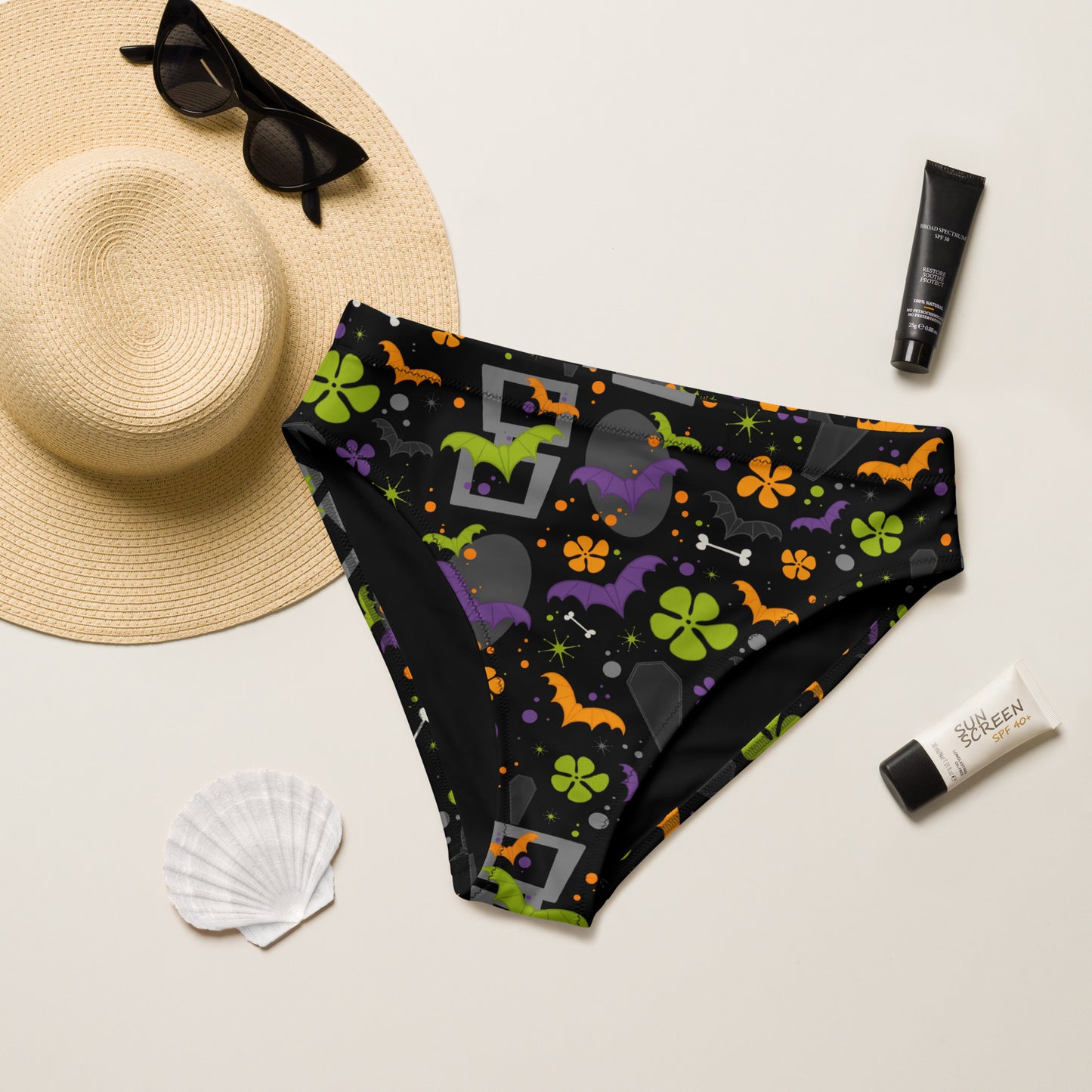 Haunted Hawaiian high-waisted bikini bottom