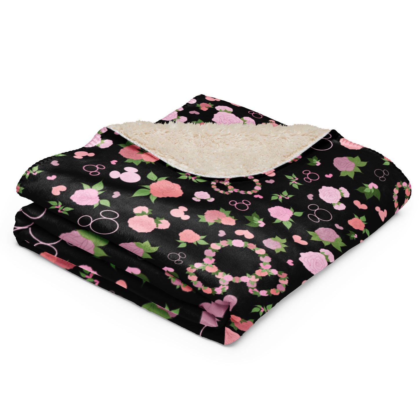 Magical Rose Sherpa Blanket in Black