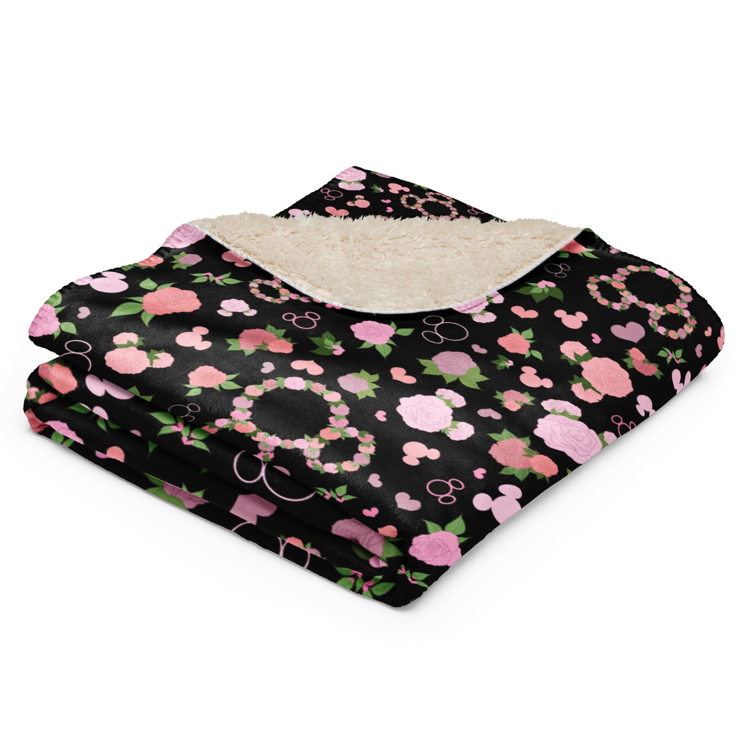 Magical Rose Sherpa Blanket in Black