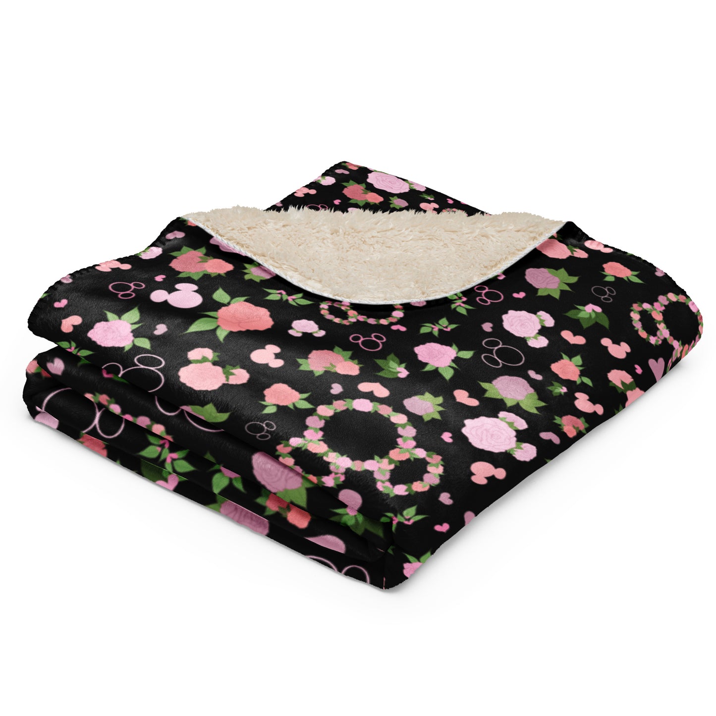 Magical Rose Sherpa Blanket in Black