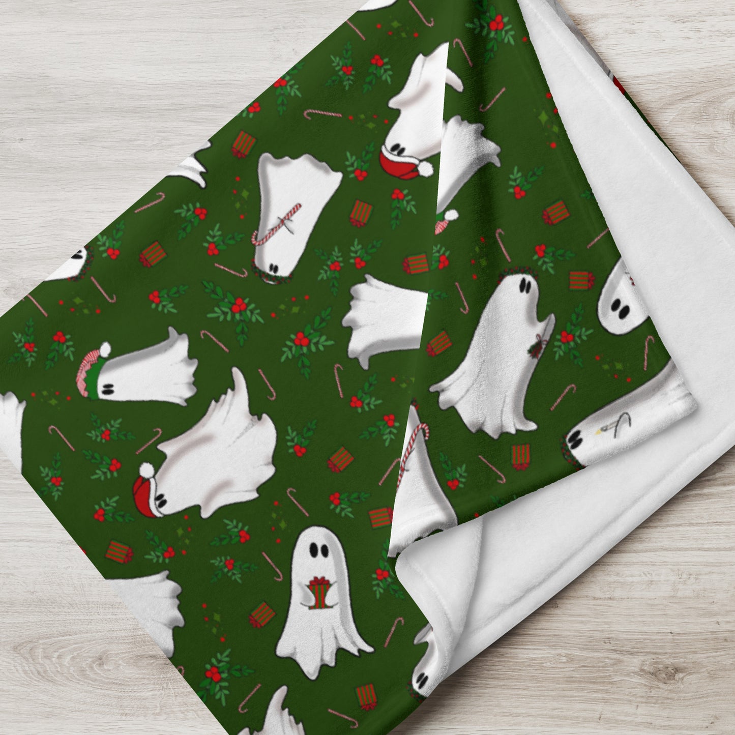 Ghosts of Christmas Green Throw Blanket