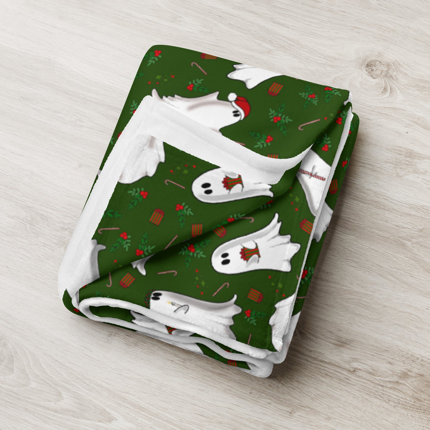 Ghosts of Christmas Green Throw Blanket