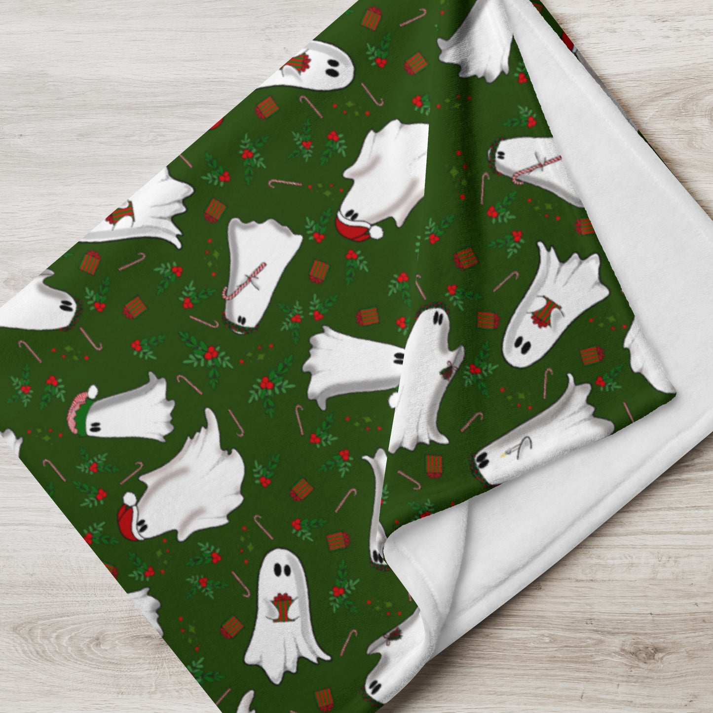 Ghosts of Christmas Green Throw Blanket